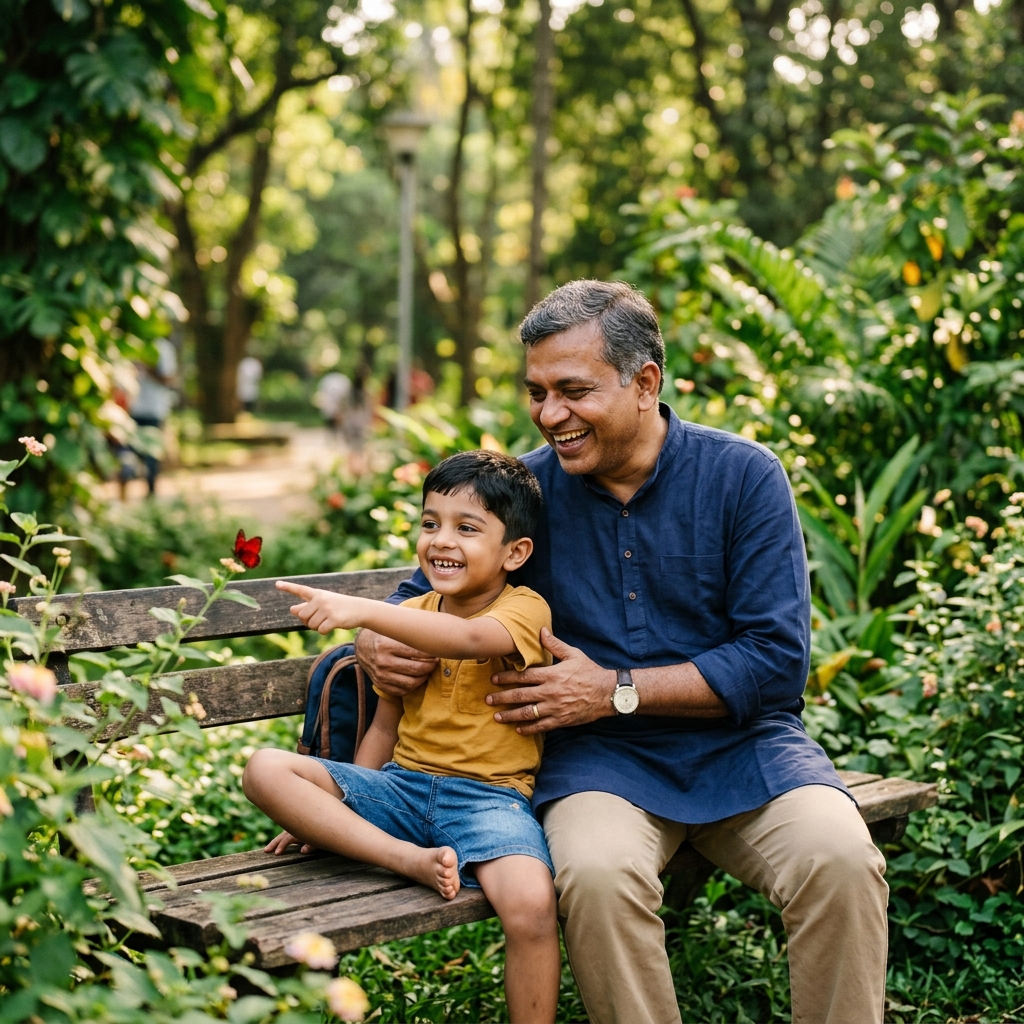Man and boy smiling